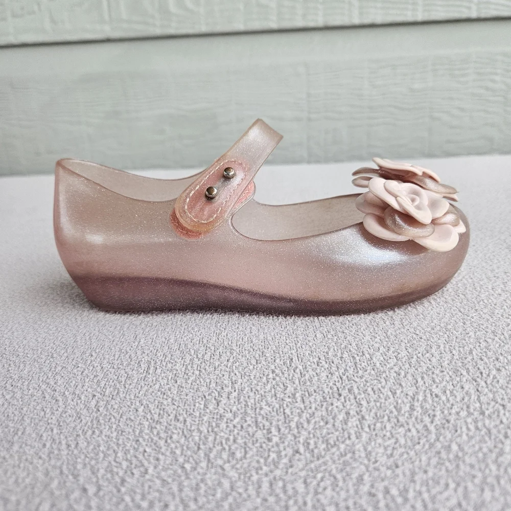Mini Melissa Pink Sparkle Floral Rose Jelly Mary Jane Shoe Girl SZ 11 Spring
